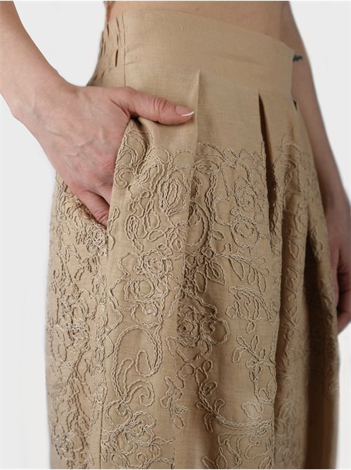 High-waisted linen wide leg pants with lace detail ERMANNO SCERVINO | D464P600NZB51309